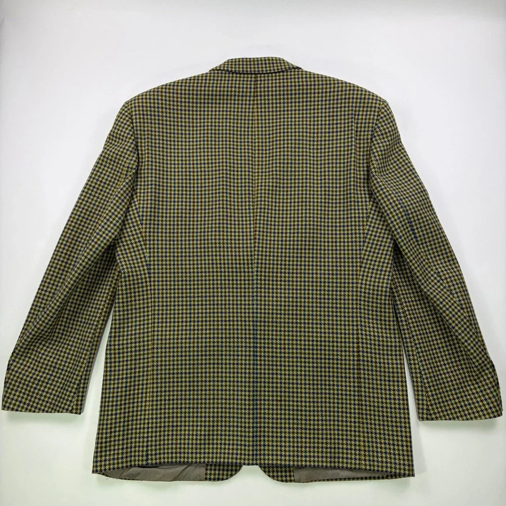 VTG Alandales Ermenegildo Zegna Wool Sport Coat Mens 42R Tan Houndstooth Blazer